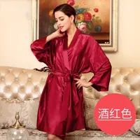 Cross-border Pajamas Women's Spring And Summer Silk Ice Silk Robe Foreigners Plus Size Bathrobe Morning Gowns Ladies Summer Loungewear sku image 5