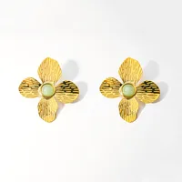 1 Pair Sweet Insect Flower Plating 304 Stainless Steel Turquoise 18K Gold Plated Ear Studs main image 4