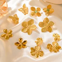 1 Pair Sweet Insect Flower Plating 304 Stainless Steel Turquoise 18K Gold Plated Ear Studs main image 5