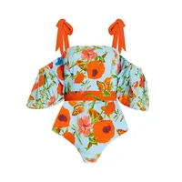 Women's Sexy Skinny Solid Color Flower One Piece Swimwear sku image 3