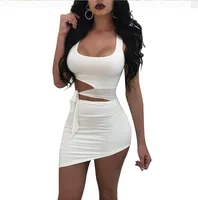 Factory Direct Popular Women's Summer Wear Navel Dress Round Neck Sleeveless Belt Irregular Fake Two-piece Dress Short Skirt main image 2