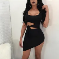 Factory Direct Popular Women's Summer Wear Navel Dress Round Neck Sleeveless Belt Irregular Fake Two-piece Dress Short Skirt main image 4