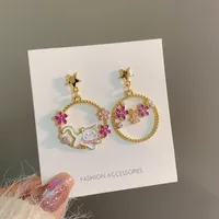 1 Pair Cute Flower Enamel Inlay Alloy Rhinestones Pearl Drop Earrings main image 3