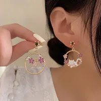 1 Pair Cute Flower Enamel Inlay Alloy Rhinestones Pearl Drop Earrings main image 4