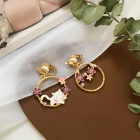 1 Pair Cute Flower Enamel Inlay Alloy Rhinestones Pearl Drop Earrings sku image 2