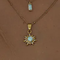 Wholesale Jewelry Retro Roman Style Streetwear Geometric Sun 201 Stainless Steel 304 Stainless Steel Artificial Opal Opal 18K Gold Plated Plating Inlay Pendant Necklace main image 1