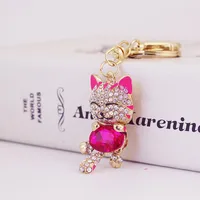 Cute Diamond Lucky Cat Bag Accessories Cat Metal Pendant Key Chain For Women sku image 17