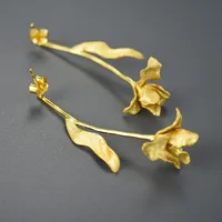 1 Pair 925 Sterling Silver Leaf Flower Drop Earrings sku image 1