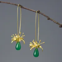 1 Pair 925 Sterling Silver Agate Flower Drop Earrings sku image 1