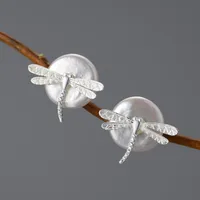 1 Pair Simple Style Dragonfly Plating Freshwater Pearl Sterling Silver Ear Studs main image 5