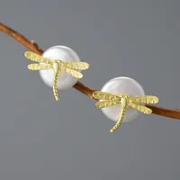 1 Pair Simple Style Dragonfly Plating Freshwater Pearl Sterling Silver Ear Studs main image 1