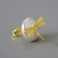 1 Pair Simple Style Dragonfly Plating Freshwater Pearl Sterling Silver Ear Studs main image 2