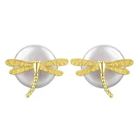 1 Pair Simple Style Dragonfly Plating Freshwater Pearl Sterling Silver Ear Studs main image 3