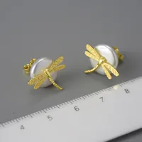 1 Pair Simple Style Dragonfly Plating Freshwater Pearl Sterling Silver Ear Studs main image 4