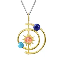 925 Sterling Silver Natural Stone Inlay Geometric Pendant Necklace main image 5