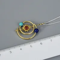 925 Sterling Silver Natural Stone Inlay Geometric Pendant Necklace main image 4