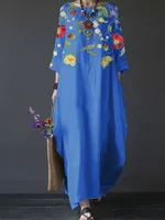Women's Regular Dress Vintage Style Ethnic Style Round Neck Printing 3/4 Length Sleeve Flower Maxi Long Dress Holiday Tea Party main image 3