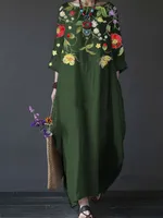 Women's Regular Dress Vintage Style Ethnic Style Round Neck Printing 3/4 Length Sleeve Flower Maxi Long Dress Holiday Tea Party main image 5