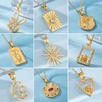 Stainless Steel Titanium Steel 18K Gold Plated Elegant Plating Inlay Sun Heart Shape Eye Zircon Pendant Necklace main image 1