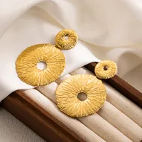 1 Pair Cool Style Round Leaves Flower Pleated Stainless Steel Drop Earrings main image 5