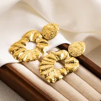 1 Pair Cool Style Round Leaves Flower Pleated Stainless Steel Drop Earrings main image 2