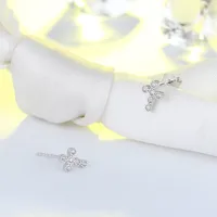 1 Pair 925 Sterling Silver Zircon Cross Ear Studs main image 1