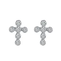 1 Pair 925 Sterling Silver Zircon Cross Ear Studs main image 2