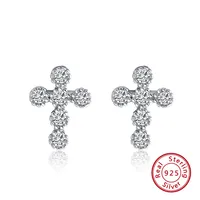 1 Pair 925 Sterling Silver Zircon Cross Ear Studs sku image 1