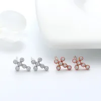 1 Pair 925 Sterling Silver Zircon Cross Ear Studs main image 3