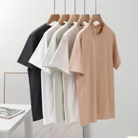 New 230g Cotton Short Sleeve T-shirt Women's Shoulder Crew Neck Jacket Solid Color Half Sleeve Bottoming Shirt Men's Wholesale main image 1