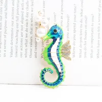 Exaggerated Funny Hippocampus Alloy Inlay Artificial Pearls Rhinestones Unisex Brooches sku image 2
