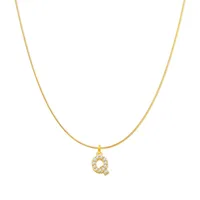 Lady Letter Stainless Steel Plating Inlay Artificial Gemstones Pendant Necklace sku image 18