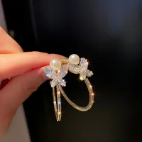 1 Pair Sweet Korean Style Butterfly Inlay Alloy Rhinestones Pearl Ear Studs main image 1