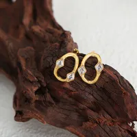 1 Pair Simple Style Rhombus Inlay Titanium Steel Zircon 18K Gold Plated Ear Studs main image 2