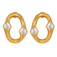 1 Pair Simple Style Rhombus Inlay Titanium Steel Zircon 18K Gold Plated Ear Studs main image 5