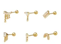 1 Piece Simple Style Solid Color Plating Sterling Silver Zircon Gold Plated Ear Studs main image 1