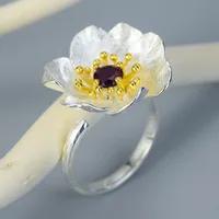 925 Sterling Silver Zircon Flower Rings sku image 5