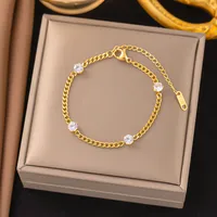 Simple Style Round 304 Stainless Steel 18K Gold Plated Artificial Rhinestones Bracelets In Bulk main image 1