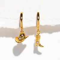 1 Pair Punk Cowboy Style Hat Boots Plating Three-dimensional Inlay Copper Zircon 18k Gold Plated Drop Earrings main image 1