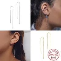 1 Pair 925 Sterling Silver Zircon Solid Color Ear Line main image 1