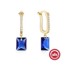 1 Pair 925 Sterling Silver Zircon Geometric Drop Earrings sku image 7