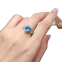 Live Broadcast New Imitation Natural Blue Switzerland Topaz Topaz Blue Set Rings Eardrop Pendant Mozambique Garnet Ear Studs sku image 1