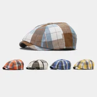Unisex Vintage Style Color Block Printing Flat Eaves Beret Hat main image 1
