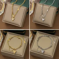 304 Stainless Steel 18K Gold Plated Sweet Plating Heart Shape Bracelets Necklace main image 1