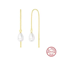1 Pair Sweet Simple Style Solid Color Plating Inlay Baroque Pearls Sterling Silver Freshwater Pearl 14k Gold Plated Drop Earrings main image 1