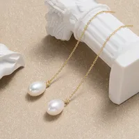1 Pair Sweet Simple Style Solid Color Plating Inlay Baroque Pearls Sterling Silver Freshwater Pearl 14k Gold Plated Drop Earrings main image 2