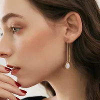1 Pair Sweet Simple Style Solid Color Plating Inlay Baroque Pearls Sterling Silver Freshwater Pearl 14k Gold Plated Drop Earrings main image 4