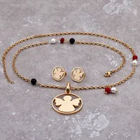 Wholesale Jewelry Sweet Angel Stainless Steel 18K Gold Plated Earrings Necklace main image 3