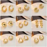 1 Pair Casual Elegant Lady C Shape Geometric Plating Stainless Steel 18k Gold Plated Ear Studs main image 9