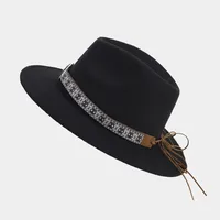 Women's Elegant Basic Solid Color Big Eaves Fedora Hat main image 4